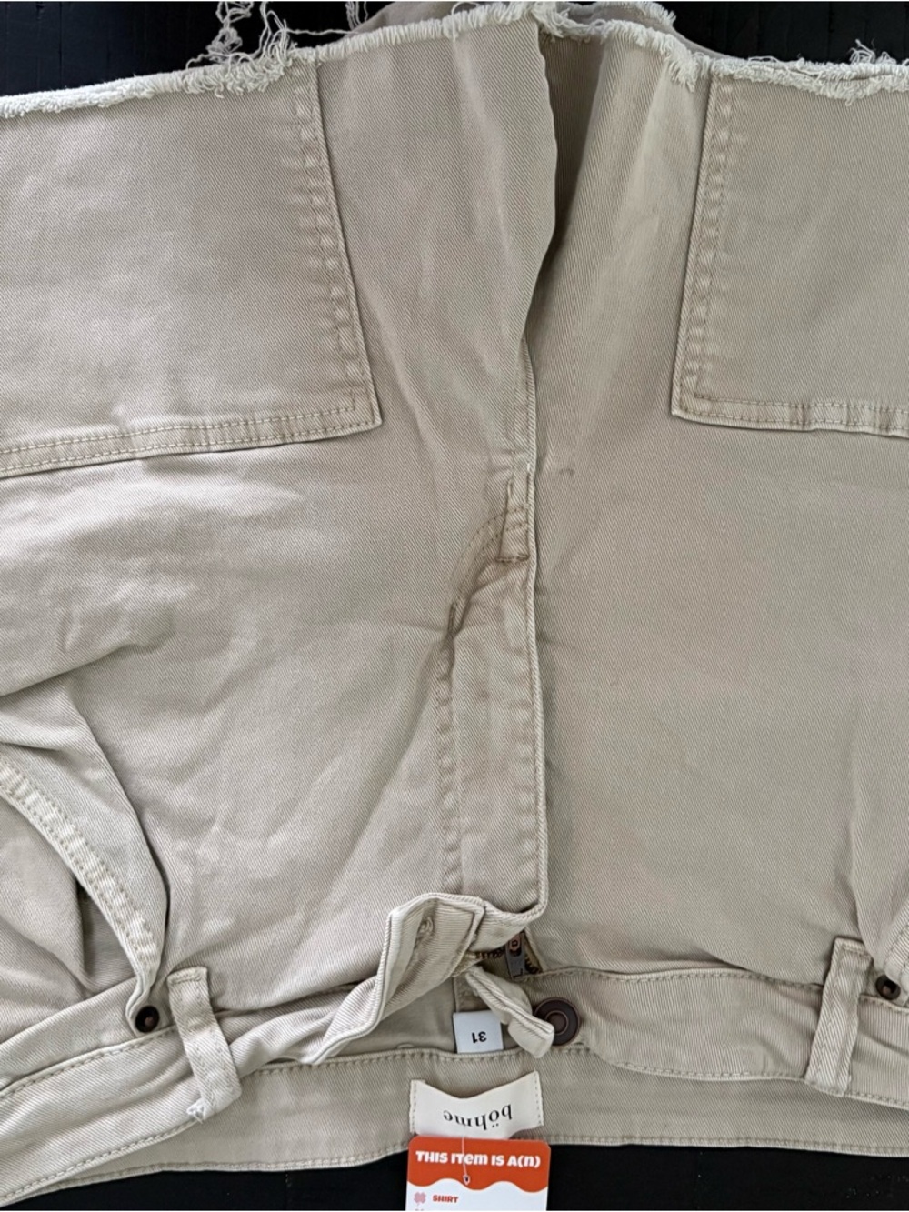 bohme Beige Frayed Hem Cargo Shorts